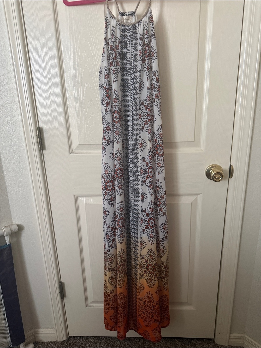 Altar'd State White with Orange and Blue Printed Maxi Dress